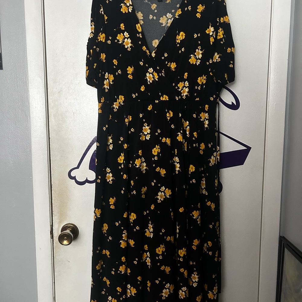 Torrid Black Dress with Yellow Floral Print